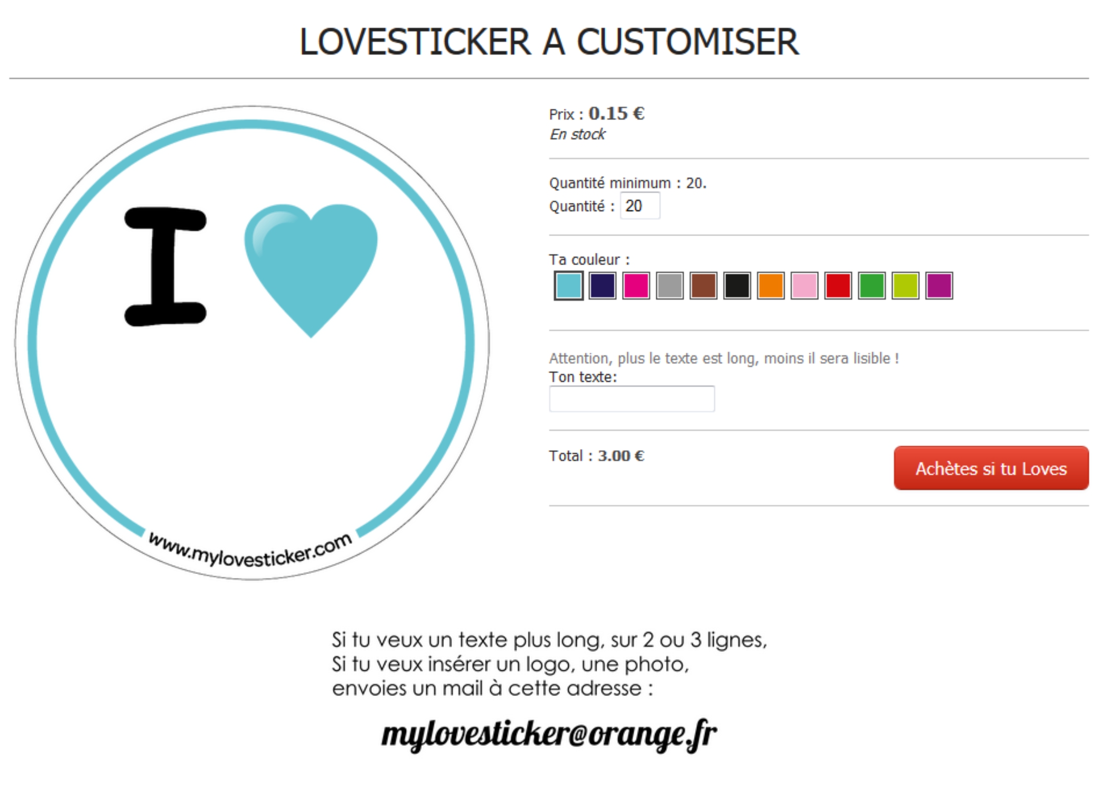 customiser sticker i love autocollant rond adhesif PASTILLE lovesticker
